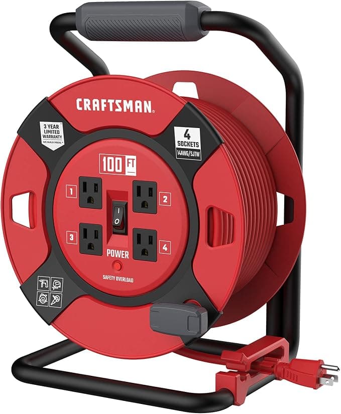 CRAFTSMAN Retractable Extension Cord Reel, 100 ft., 4 Outlets